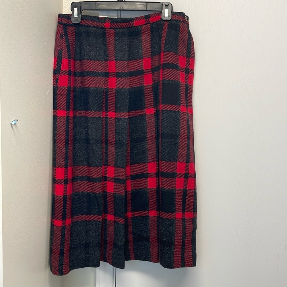 Vintage Red and Black Plaid Wool Skirt